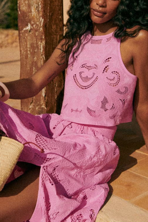 Lourena | Ensemble d'Été en Dentelle avec Jupe Taille Haute – Robe Élégante en Tissu Fluide et Coupe Sculptée