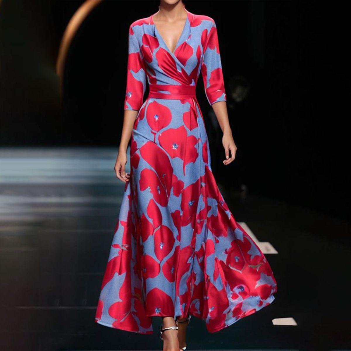 Robe Élégante à Encolure en V | Tissu Fluide et Coupe Sculptée