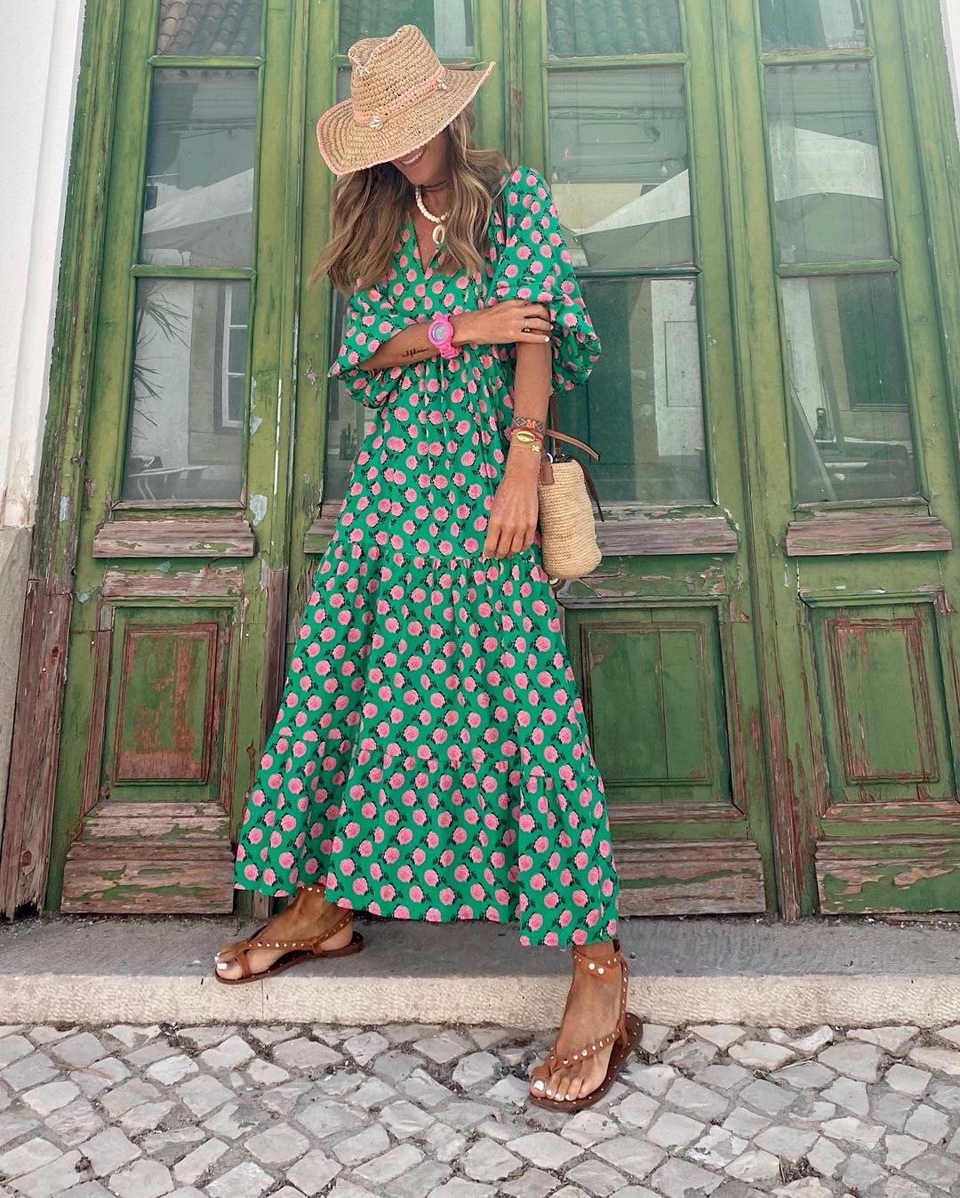 Robe Élégante | Fleur | Maxi Bohème en Tissu Fluide