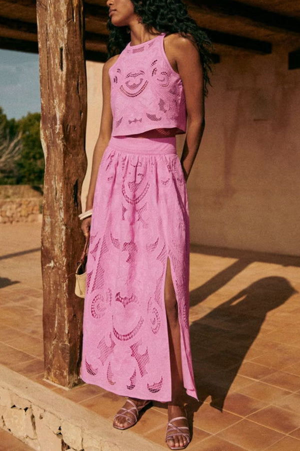 Lourena | Ensemble d'Été en Dentelle avec Jupe Taille Haute – Robe Élégante en Tissu Fluide et Coupe Sculptée